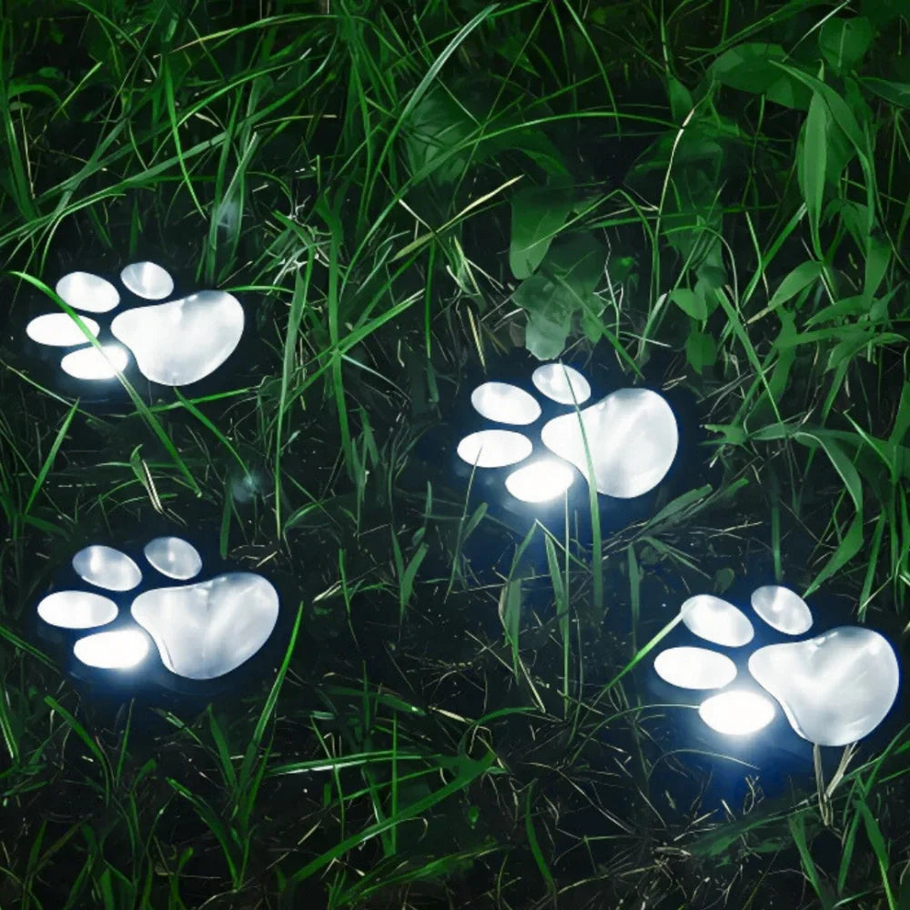 Solar paw print outdoor garden light, waterproof IP44, LED warm white glow