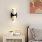 Modern minimalist cylinder LED wall sconce, 2-light iron fixture with warm white glow