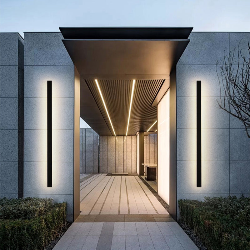 Linear LED outdoor wall lamp black IP65, minimalist design for garden and corridor