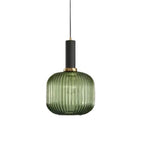 Glass pendant light modern warm white LED hardwired, cylindrical bottle drum shade