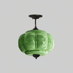 Semi-flush ceiling light wrought iron and glass with tri-color LED, traditional style