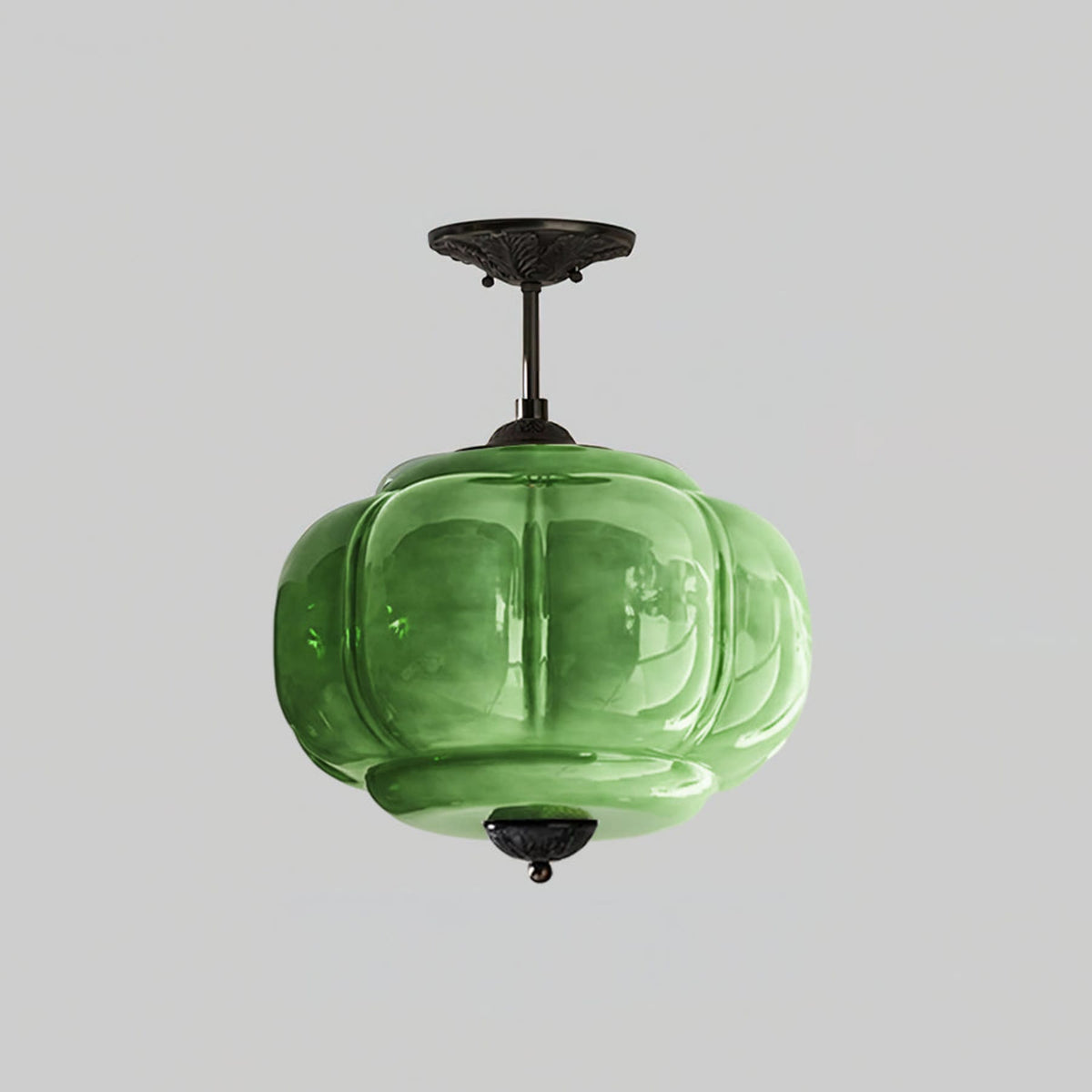 Semi-flush ceiling light wrought iron and glass with tri-color LED, traditional style