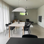 Fabric pendant light with stepless dimming and remote control, modern white shade
