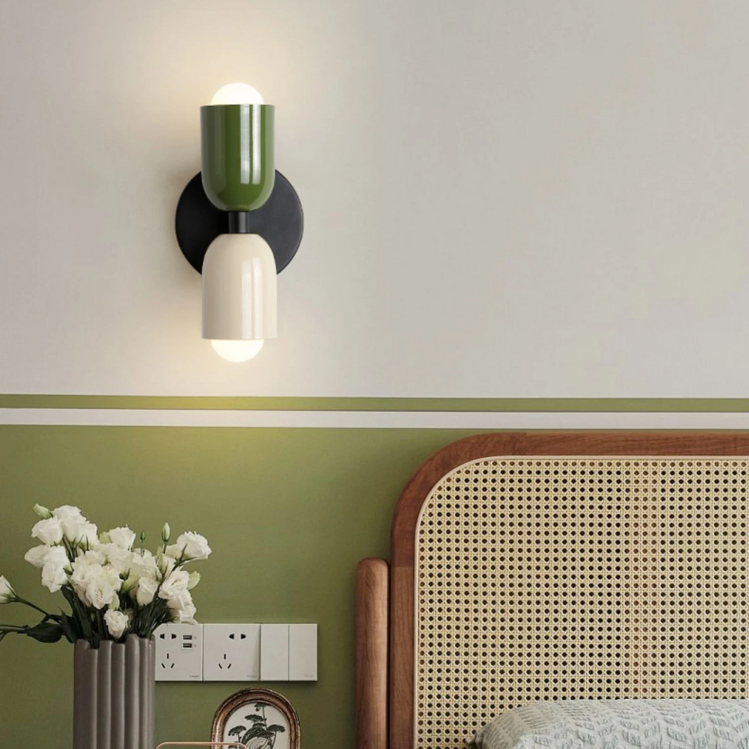Modern minimalist cylinder LED wall sconce, 2-light iron fixture with warm white glow