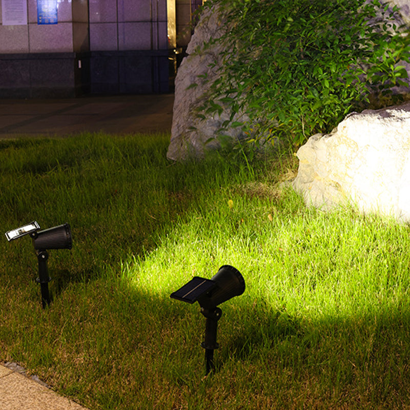 Solar garden spotlight with 9 color modes, IP55 weatherproof, 90° adjustable panel
