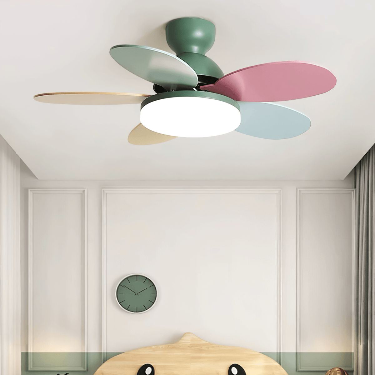 DC ceiling fan with LED light petal-shaped acrylic 6-blade Nordic design