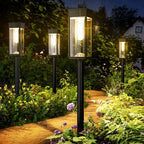 Solar garden lights waterproof pathway stake lights warm white outdoor
