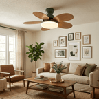 DC ceiling fan with LED light petal-shaped acrylic 6-blade Nordic design