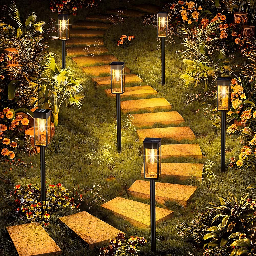Solar path lights IP65 waterproof garden stake, dusk to dawn sensor, warm white LED