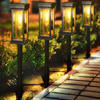 Solar path lights IP65 waterproof garden stake, dusk to dawn sensor, warm white LED