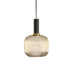 Glass pendant light modern warm white LED hardwired, cylindrical bottle drum shade
