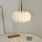 Fabric pendant light modern silk shade for living and dining room, hardwired matte finish