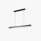 Modern linear LED pendant light in black metal with acrylic shade, dimmable, dining room