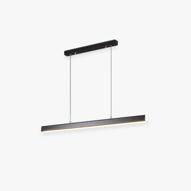 Modern linear LED pendant light in black metal with acrylic shade, dimmable, dining room