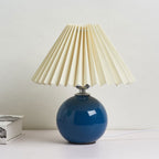 Ceramic table lamp vintage plug-in design with pleated cone shade, minimalist