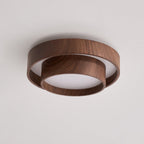 Flush mount ceiling light with walnut wood finish and multi-color LED, modern low-profile design