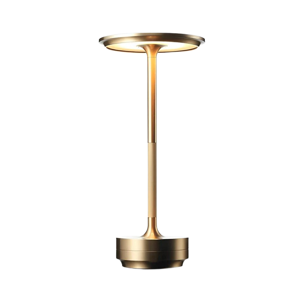 Cordless table lamp brass cone LED rechargeable, modern design