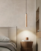 Travertine pendant light minimalist cylinder natural stone warm ambient glow