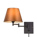 Plug-in swing arm wall lamp with linen shade and black iron frame, warm white E26 LED