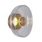 Round wall sconce with brass and glass shade, minimalist LED 1-light indoor fixture