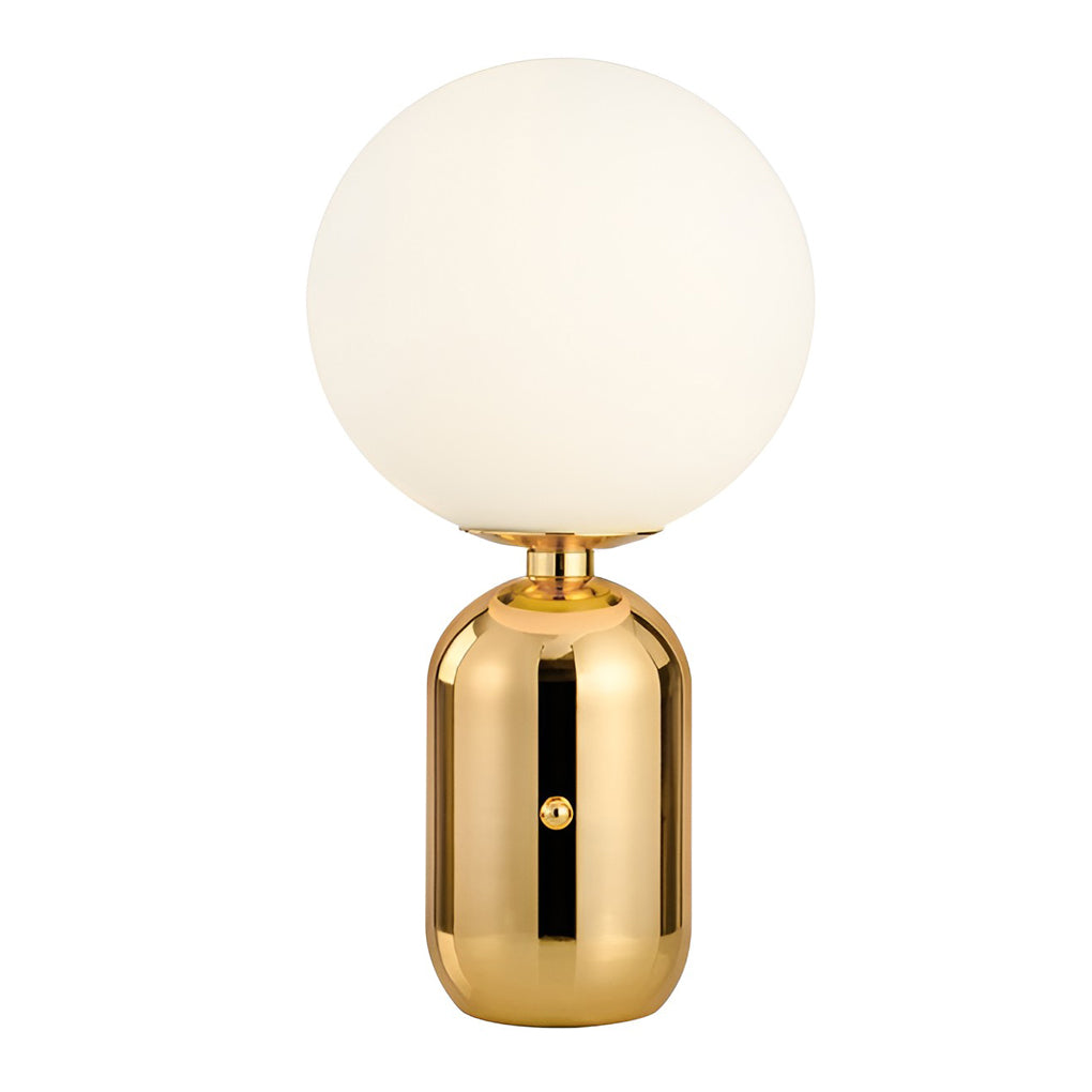 Hand-blown glass table lamp Nordic style, frosted globe on metal base, gold and black finish