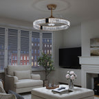 DC ceiling fan with LED light, gold crystal chandelier design, 60cm, 6 speeds with remote control