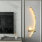 Wall sconce 2-light modern brass arc LED, hardwired aluminum fixture with silicone diffuser