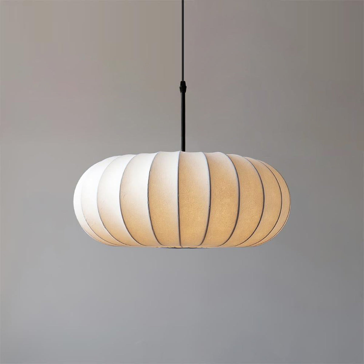 Fabric pendant light modern silk shade for living and dining room, hardwired matte finish