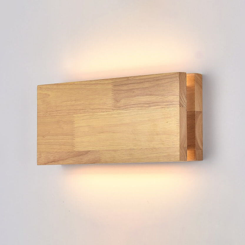 LED wall light Japanese wooden square rectangle rubberwood minimalist design