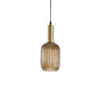 Glass pendant light modern warm white LED hardwired, cylindrical bottle drum shade
