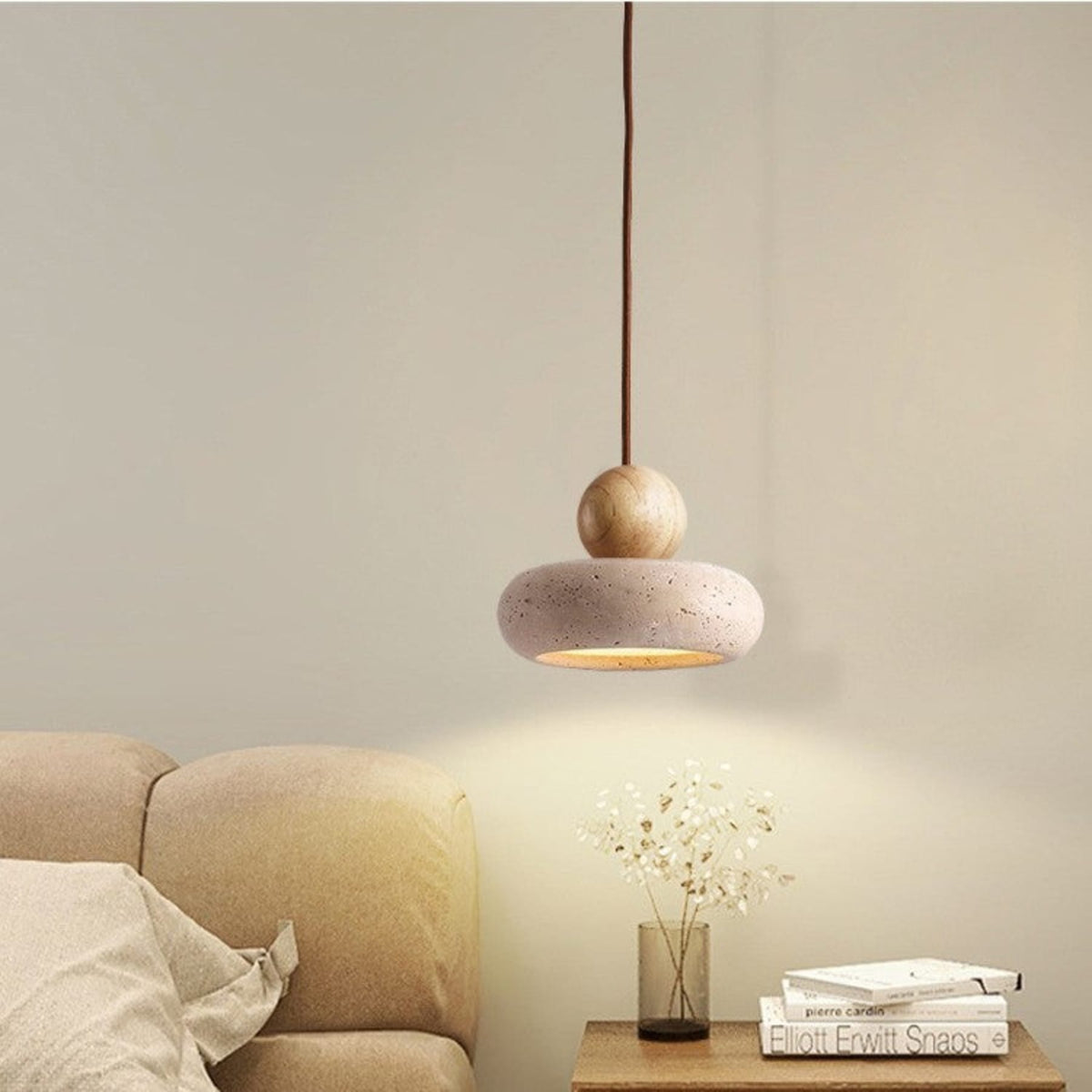 Pendant Light | Wood and Concrete Effect, Warm White LED