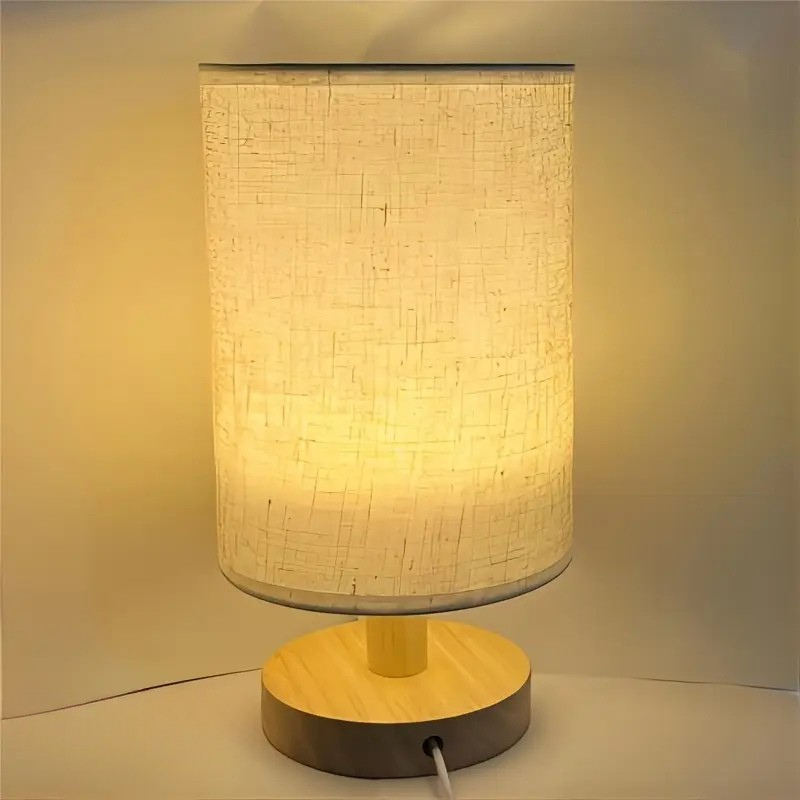 Minimalist Japanese LED Table Lamp - Wooden Base - Fabric Shade