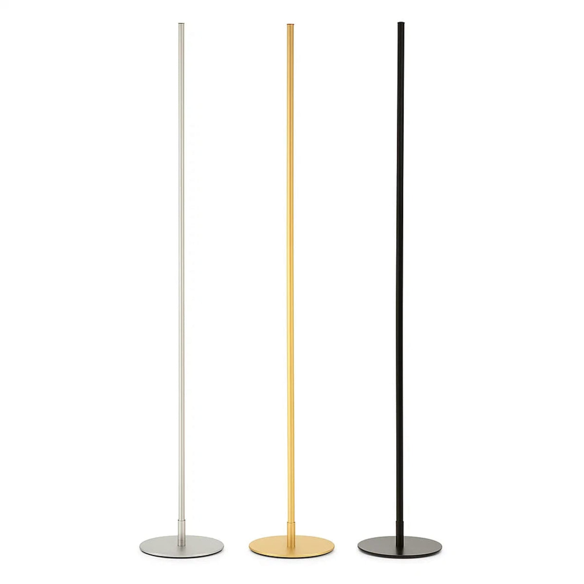 Minimalist metal floor lamp with tri-color dimming, slim aluminum design for living room