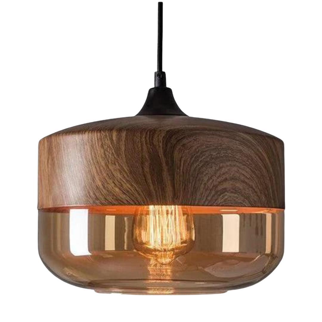 Cleo | Scandinavian Pendant Light | Minimalist, Adjustable Height | Wood & Glass