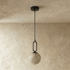 Marble pendant light warm LED glow, minimalist natural stone hardwired ceiling fixture
