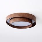 Flush mount ceiling light with walnut wood finish and multi-color LED, modern low-profile design