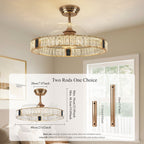 DC ceiling fan with LED light, gold crystal chandelier design, 60cm, 6 speeds with remote control