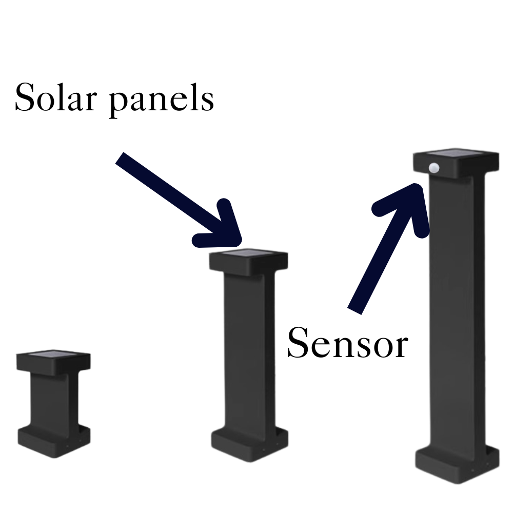 Solar path lights T-shaped black metal outdoor garden walkway lighting