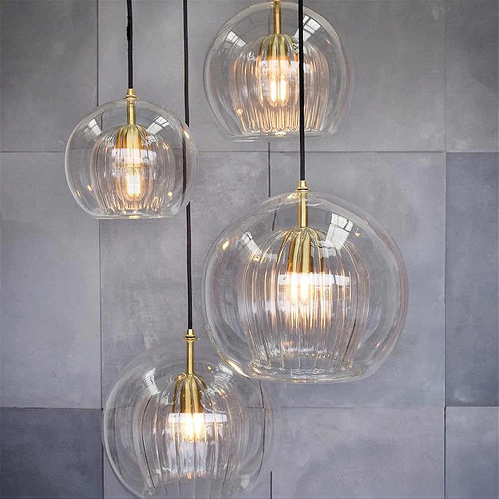 Glass globe pendant light in clear and amber, Nordic style ceiling fixture