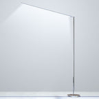 Minimalist linear LED floor lamp in metal and acrylic, modern streamline design, 2 colour options