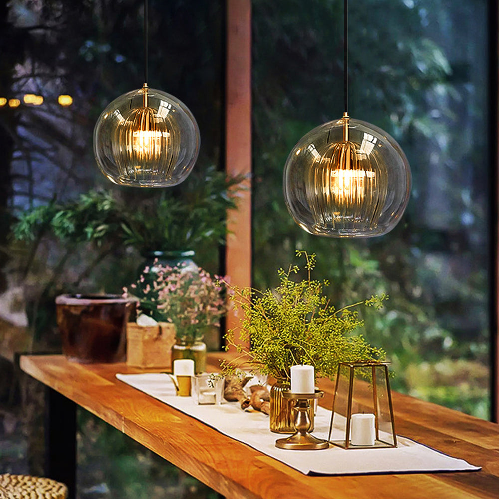 Glass globe pendant light in clear and amber, Nordic style ceiling fixture