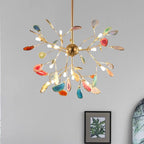 Branch-style glass chandelier with adjustable suspension and metal arms, three sizes