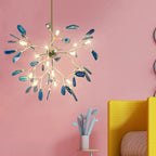 Branch-style glass chandelier with adjustable suspension and metal arms, three sizes