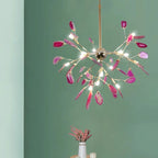 Branch-style glass chandelier with adjustable suspension and metal arms, three sizes