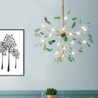 Branch-style glass chandelier with adjustable suspension and metal arms, three sizes