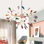 Branch-style glass chandelier with adjustable suspension and metal arms, three sizes