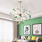 Branch-style glass chandelier with adjustable suspension and metal arms, three sizes