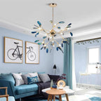 Branch-style glass chandelier with adjustable suspension and metal arms, three sizes
