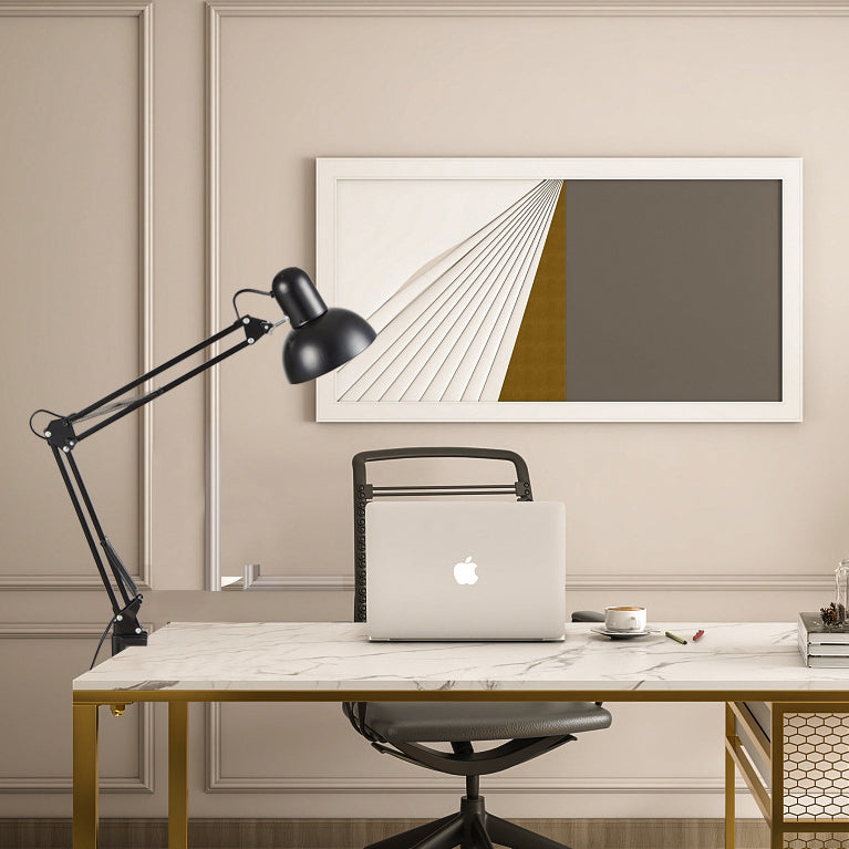 Adjustable LED table lamp with clip-on base and flexible arm, minimalist metal design