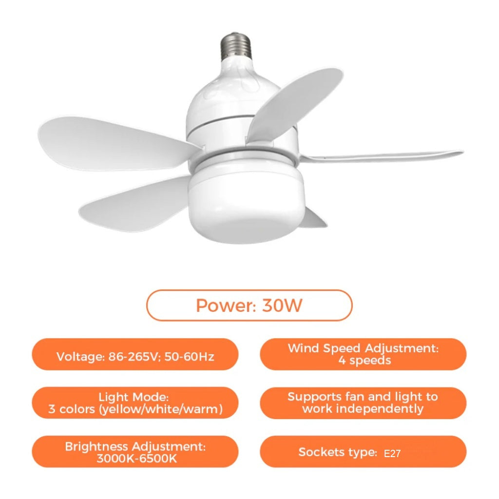 Socket Fan Ceiling Fan with Light | LED, Remote Control, E27/B22